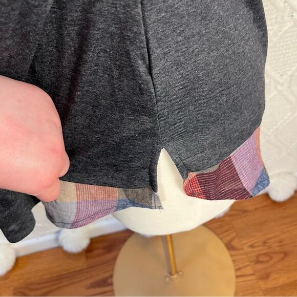 NWT DJT | Gray Funnel Neck Plaid Inserts Long Sleeve Sweatshirt - Picture 6 of 13